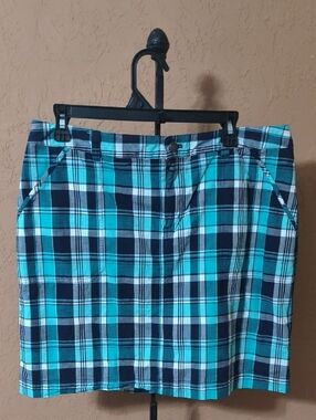 Christopher & Banks Women's Teal and Navy Plaid Skort Size 12
